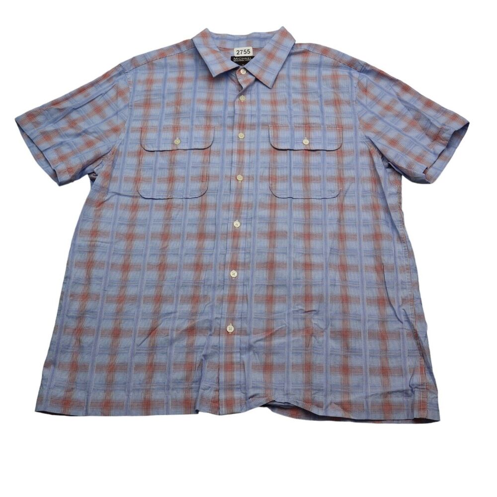 Michael Kors Shirt Mens XL Blue Red Plaid Button Up Pockets Dress Casual